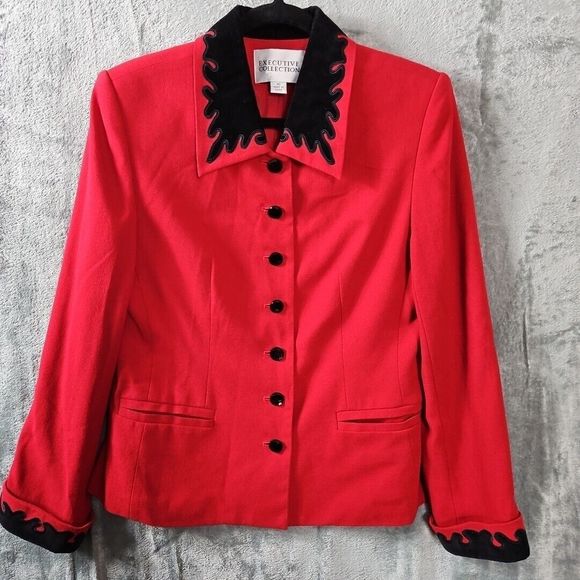 Executive Collection Women's Red Black Blazer Sz 10 Lined - Picture 1 of 8